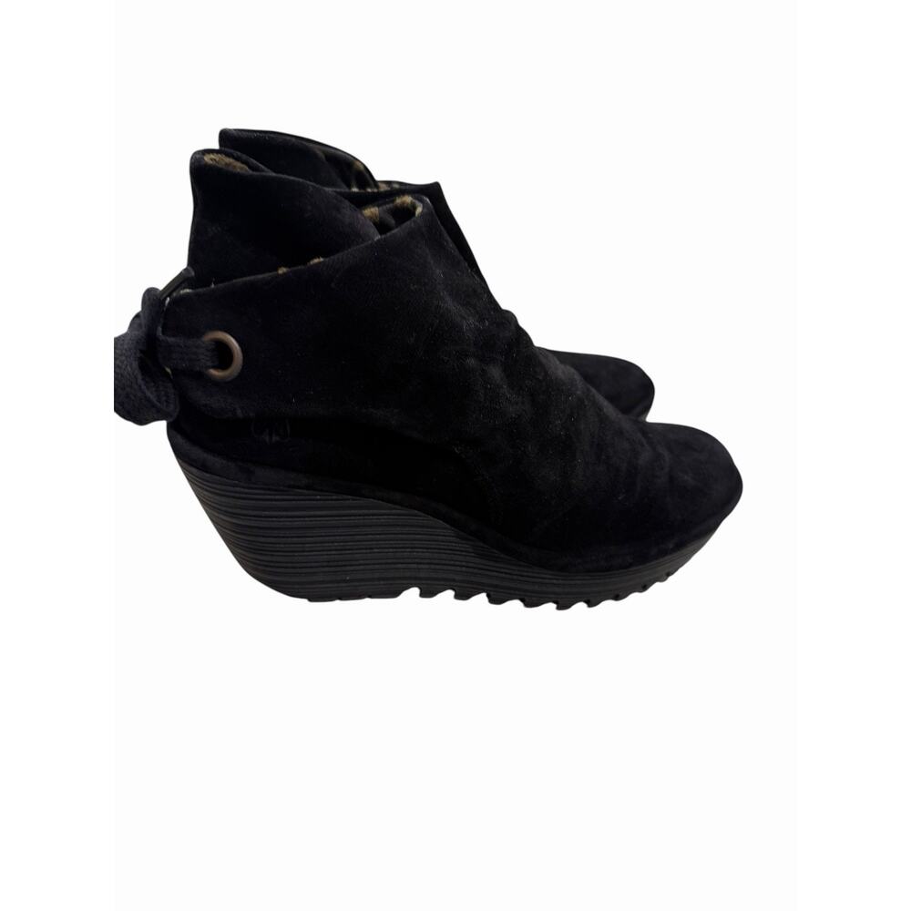 $180 New FLY London Women’s US‎ 7.5 EU 38 Yebi Wedge Boot Shoe Black Leather Y2K